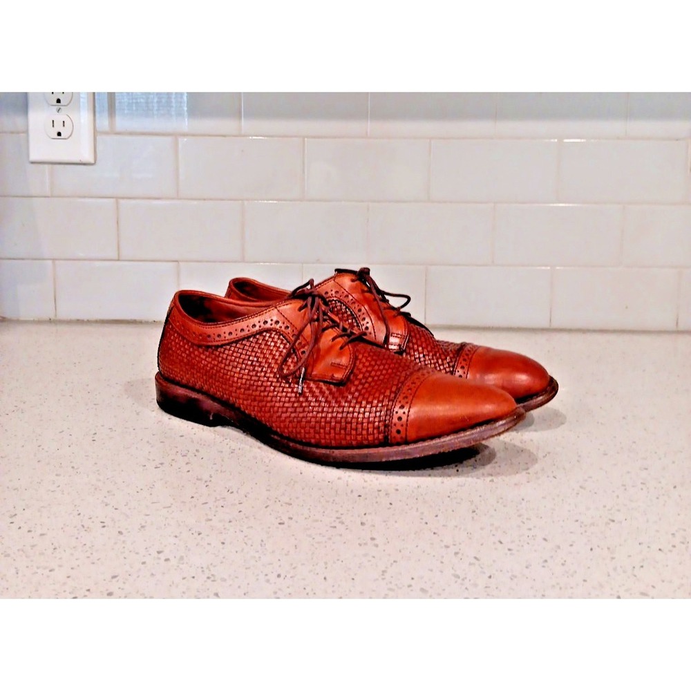 Allen Edmonds Shreveport Men's Woven Oxfords Shoes Camel 8.5 Tan Dress